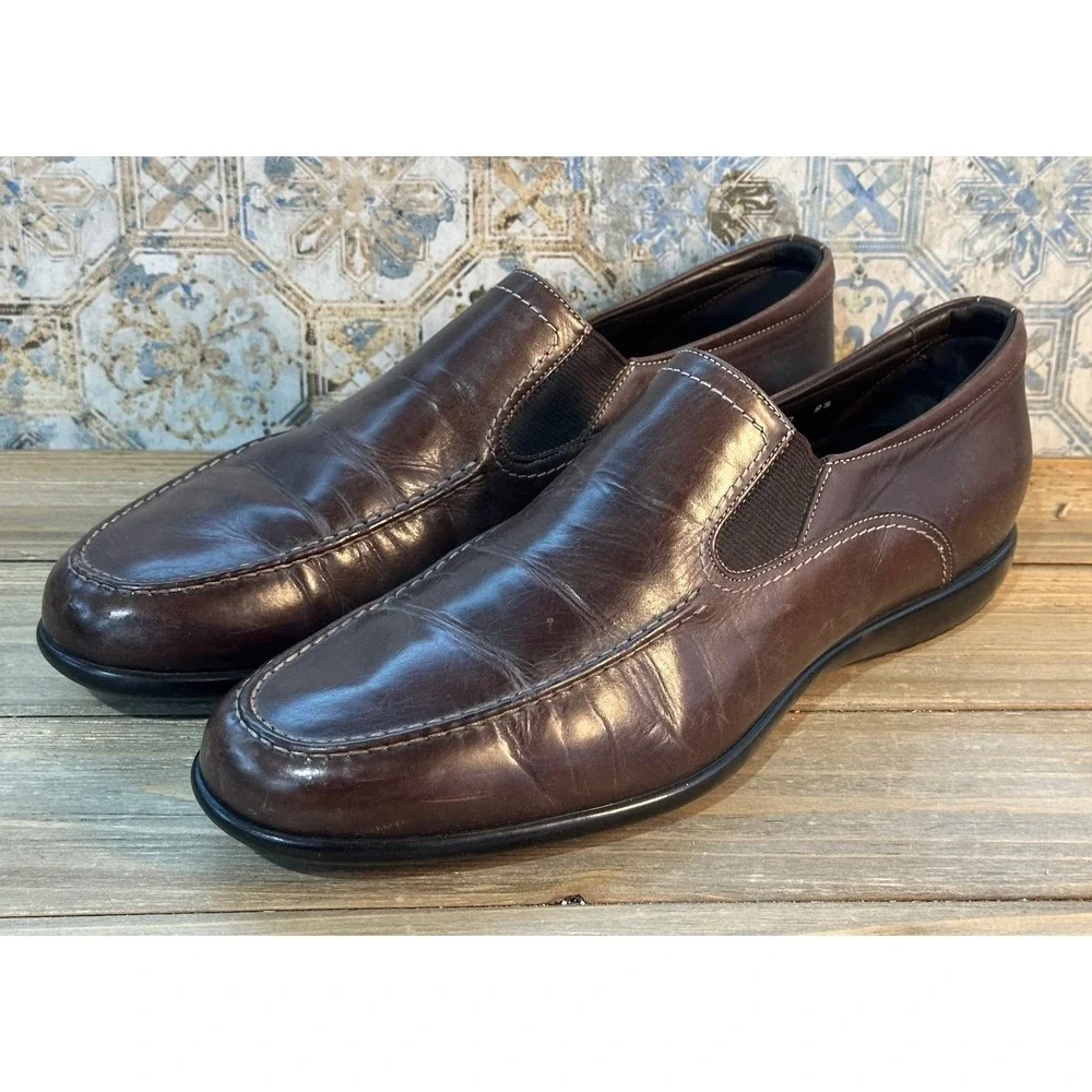 Santoni Loafers Leather Slip On Mens 9.5 Brown Good - Picture 1 of 9